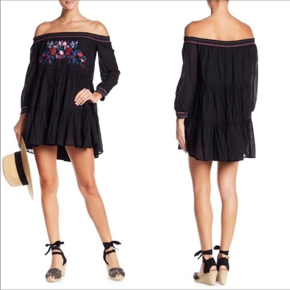 Free People Dresses & Skirts - Free People Black Sunbeams Mini Dress Boho